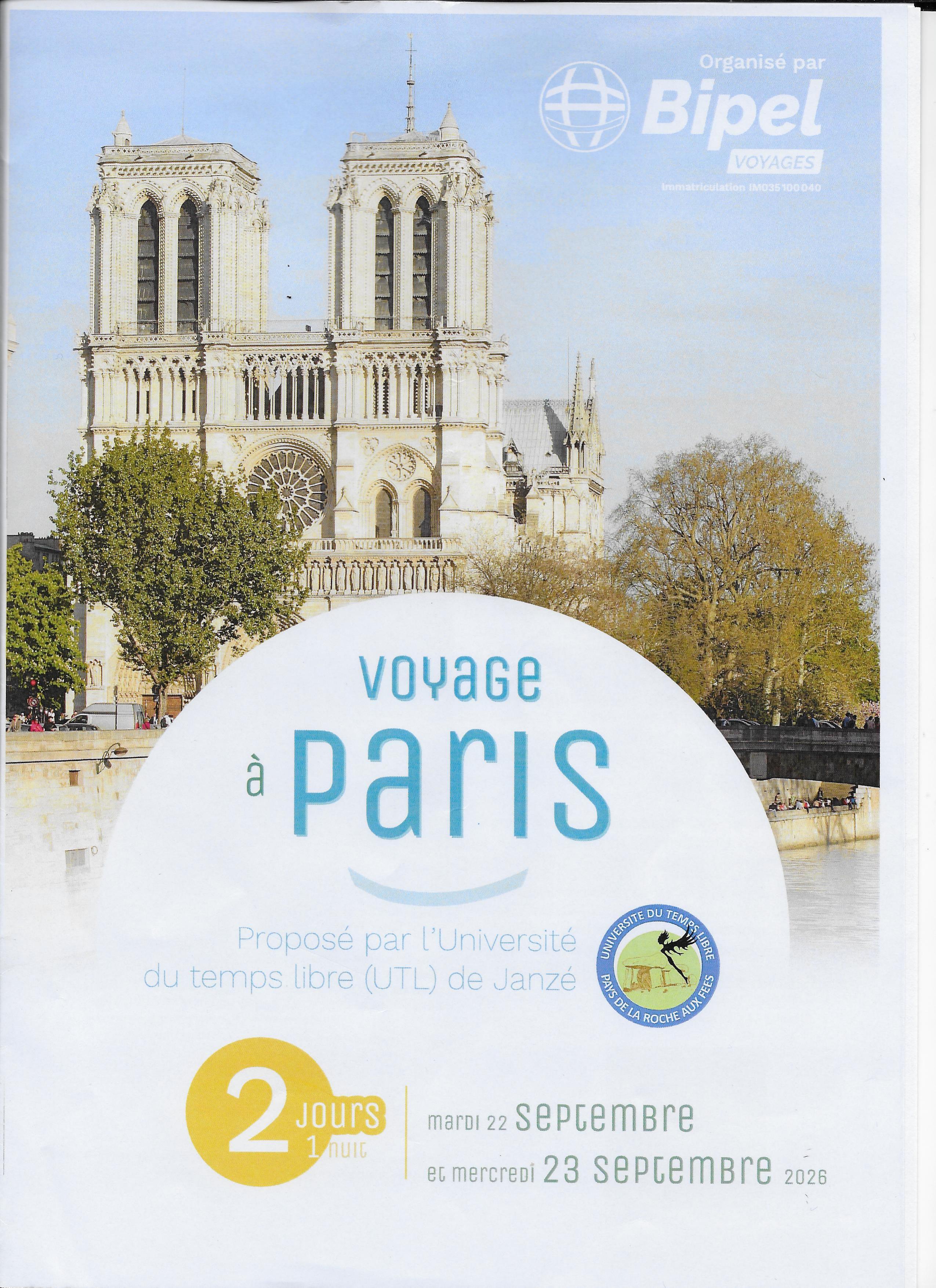 Le 22 et 23 septembre 2026 voyage à Paris.